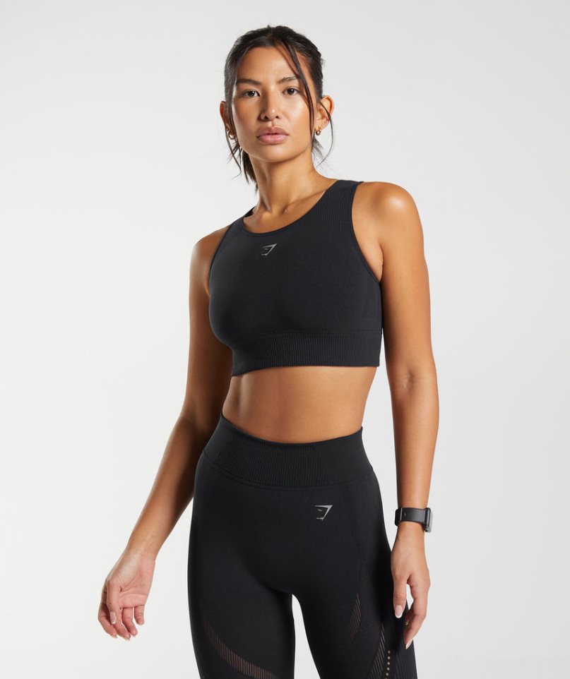 Przycięte Topy Gymshark Warp Knit Damskie Czarne | PL 386UQR